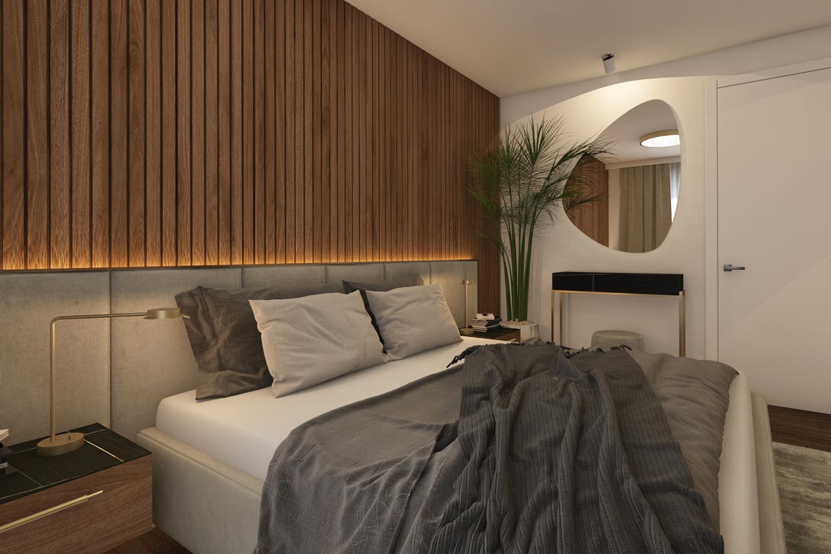 dizajn-spavace-sobe-bračni-krevet-po-meri-visoko-uzglavlje-drvene-zidne-obloge-Linea-Milanovic